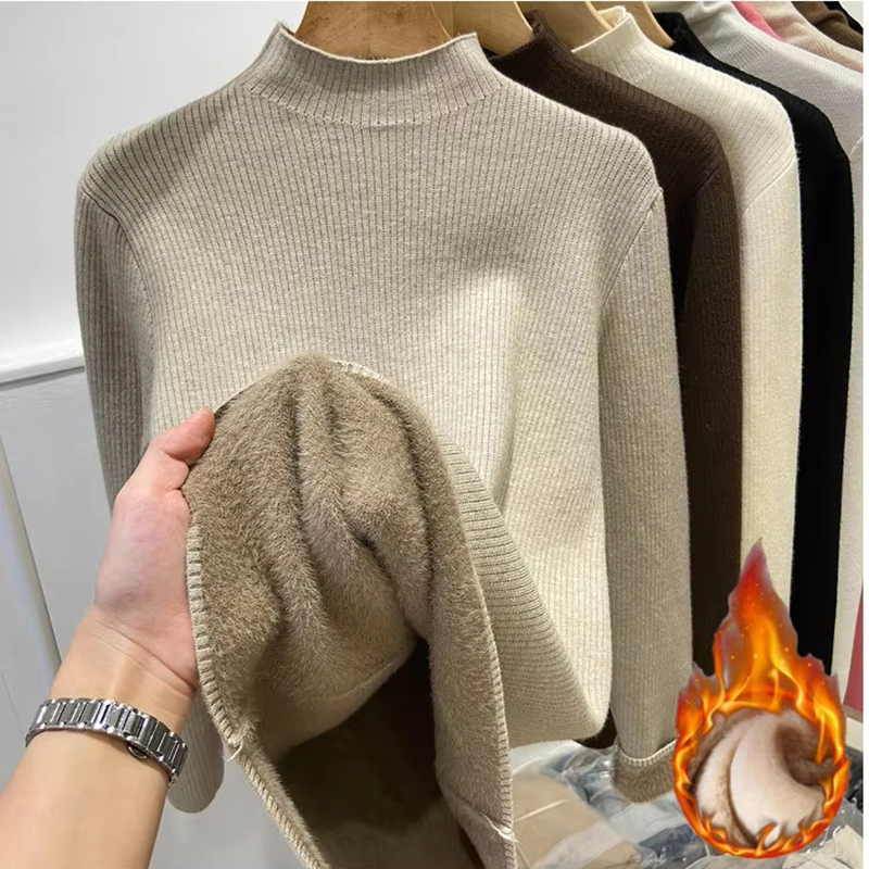 AliExpress Turtleneck Winter Sweater Women Elegant Thicken Velvet Lined Warm Sueter Knitted Pullover Slim Tops Jersey Knitwear Jumper New, view 4