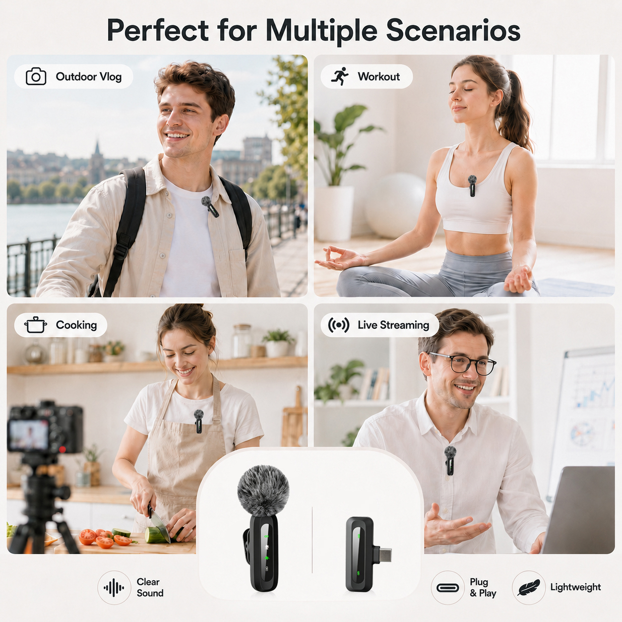 AliExpress Type-C Port Wireless Lavalier Microphone, Noise Cancelling Lapel Mic,for iPhone15+,Android Phone,Vlog Live Streaming Interview, view 5