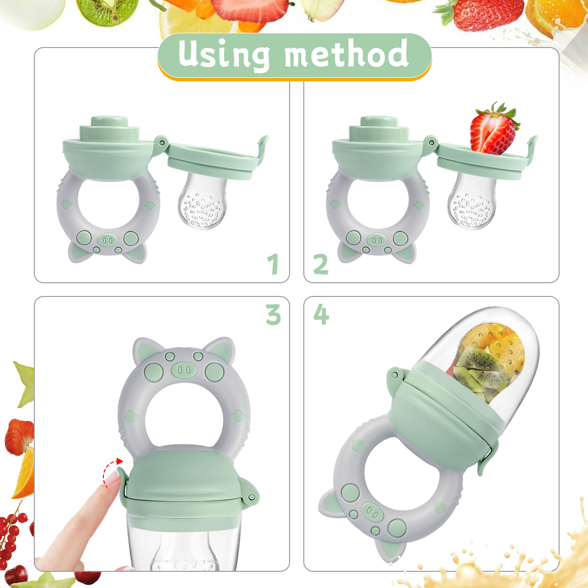AliExpress TYRY.HU 4pcs/set Silicone Fruit & Vegetable Feeder for Infants and Toddlers 6-36 Months Food Grade Teething & Feeding Pacifier, view 4