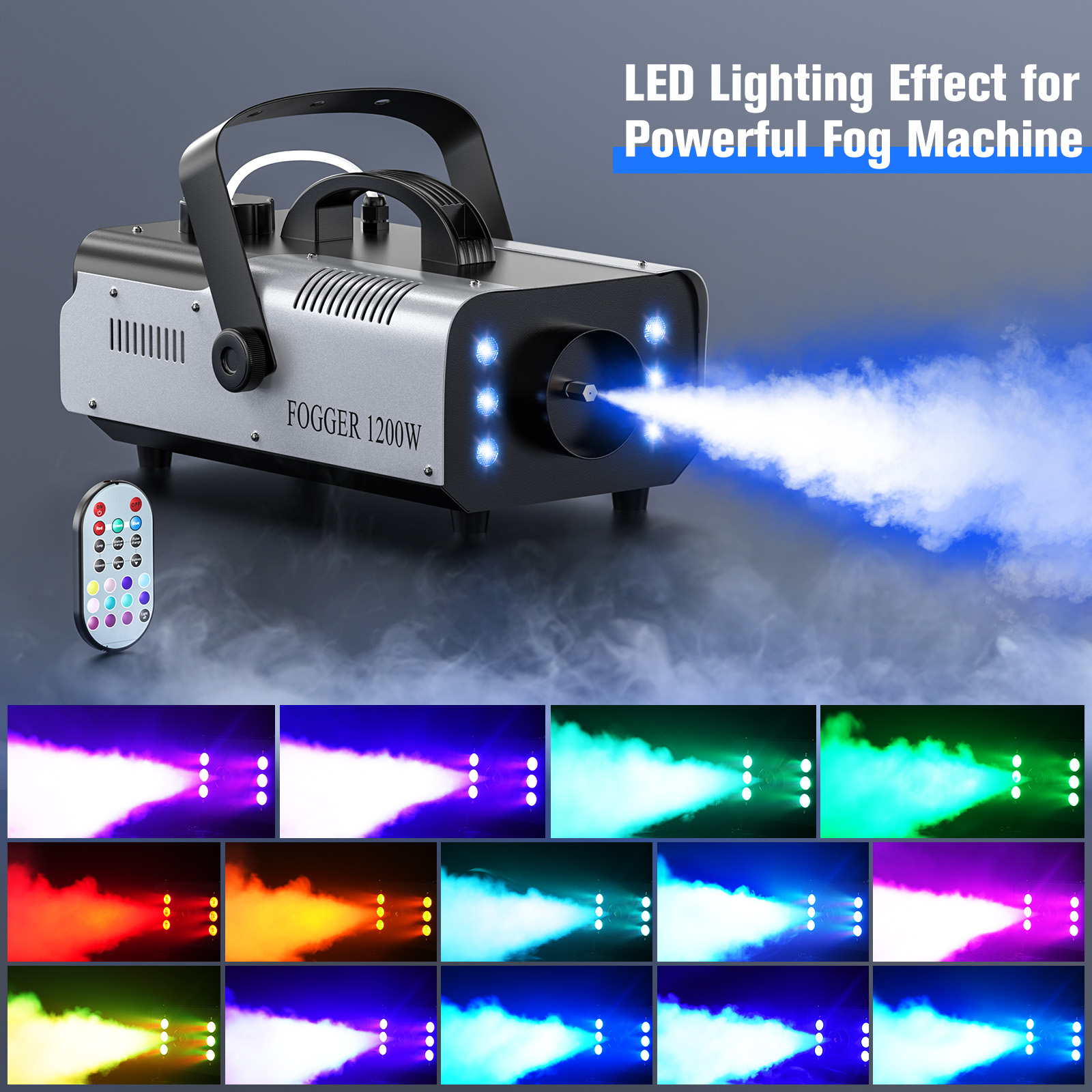 AliExpress U'King 1200W Fog Machine 6LEDs Remote Fogger Ejector Disco Colorful Smoke Machine DJ Christmas Party Effects Stage Light, view 2