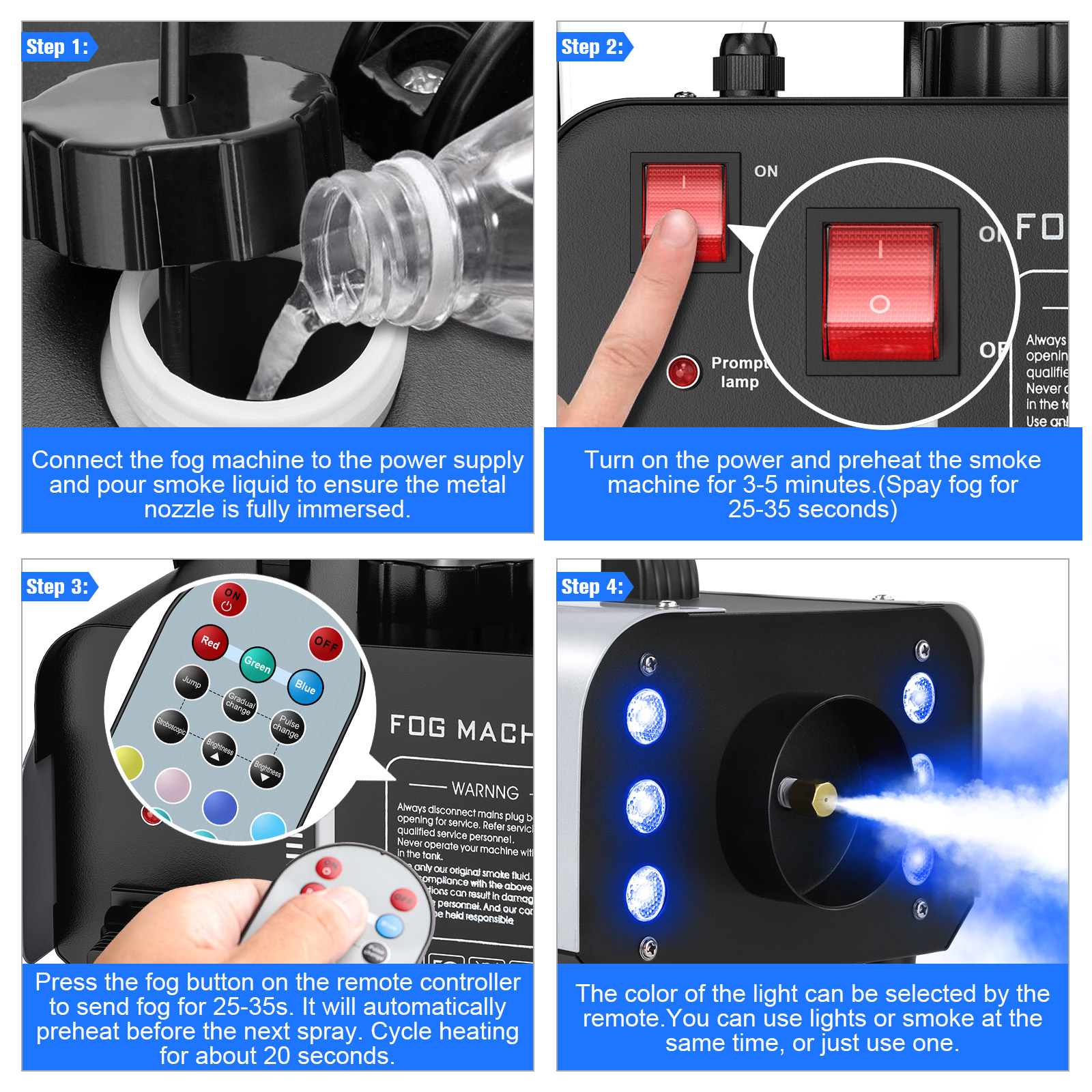 AliExpress U'King 1200W Fog Machine 6LEDs Remote Fogger Ejector Disco Colorful Smoke Machine DJ Christmas Party Effects Stage Light, view 3