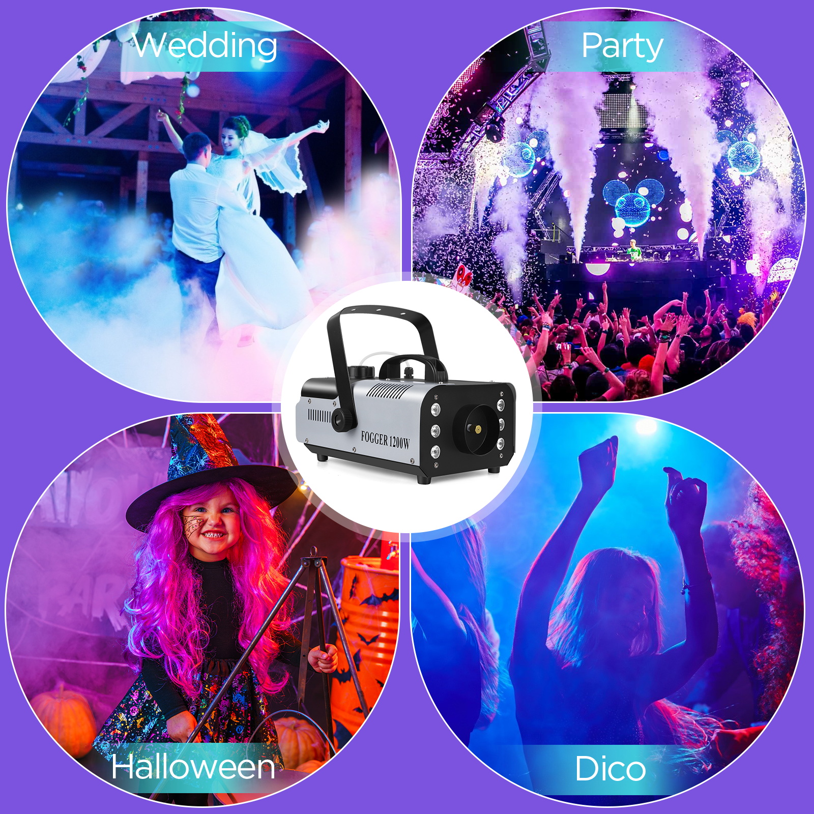 AliExpress U'King 1200W Fog Machine 6LEDs Remote Fogger Ejector Disco Colorful Smoke Machine DJ Christmas Party Effects Stage Light, view 4