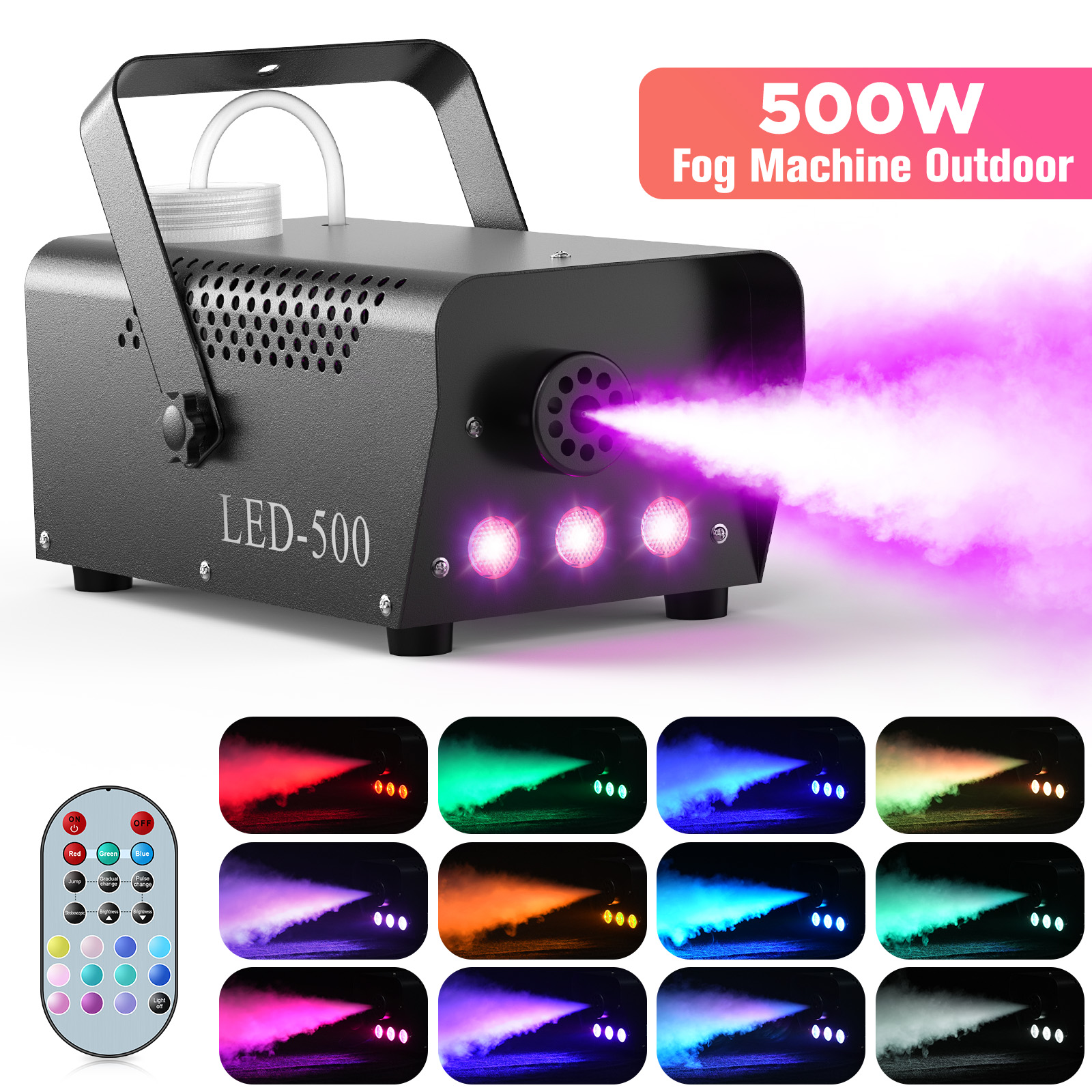 AliExpress U'King 500W Smoke Machine RGB 3 LED Mixed Color Fog Machine with Remote Control Stage Smoke Ejector for DJ Halloween Christmas, view 2