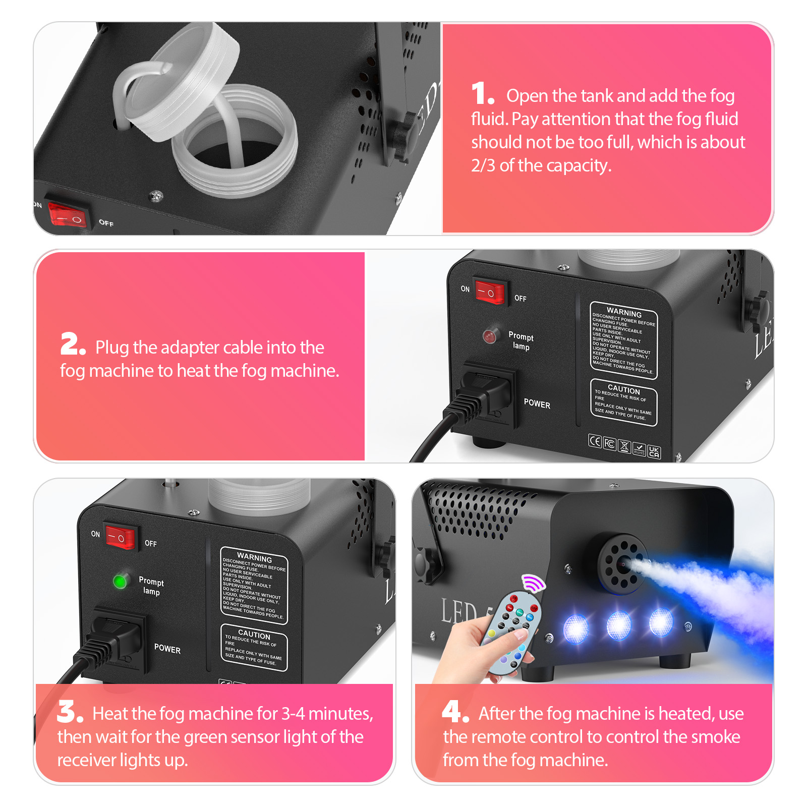 AliExpress U'King 500W Smoke Machine RGB 3 LED Mixed Color Fog Machine with Remote Control Stage Smoke Ejector for DJ Halloween Christmas, view 3