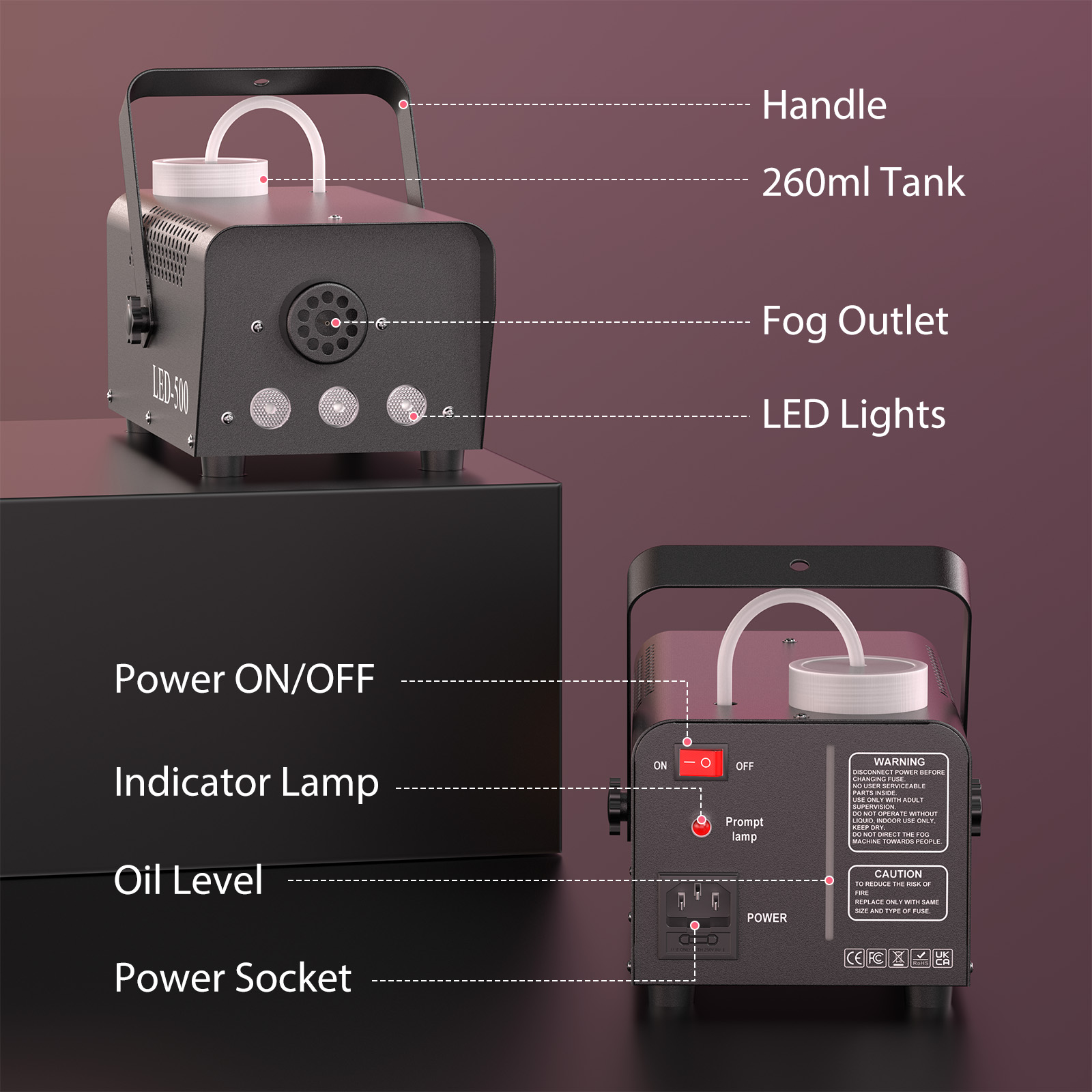 AliExpress U'King 500W Smoke Machine RGB 3 LED Mixed Color Fog Machine with Remote Control Stage Smoke Ejector for DJ Halloween Christmas, view 4