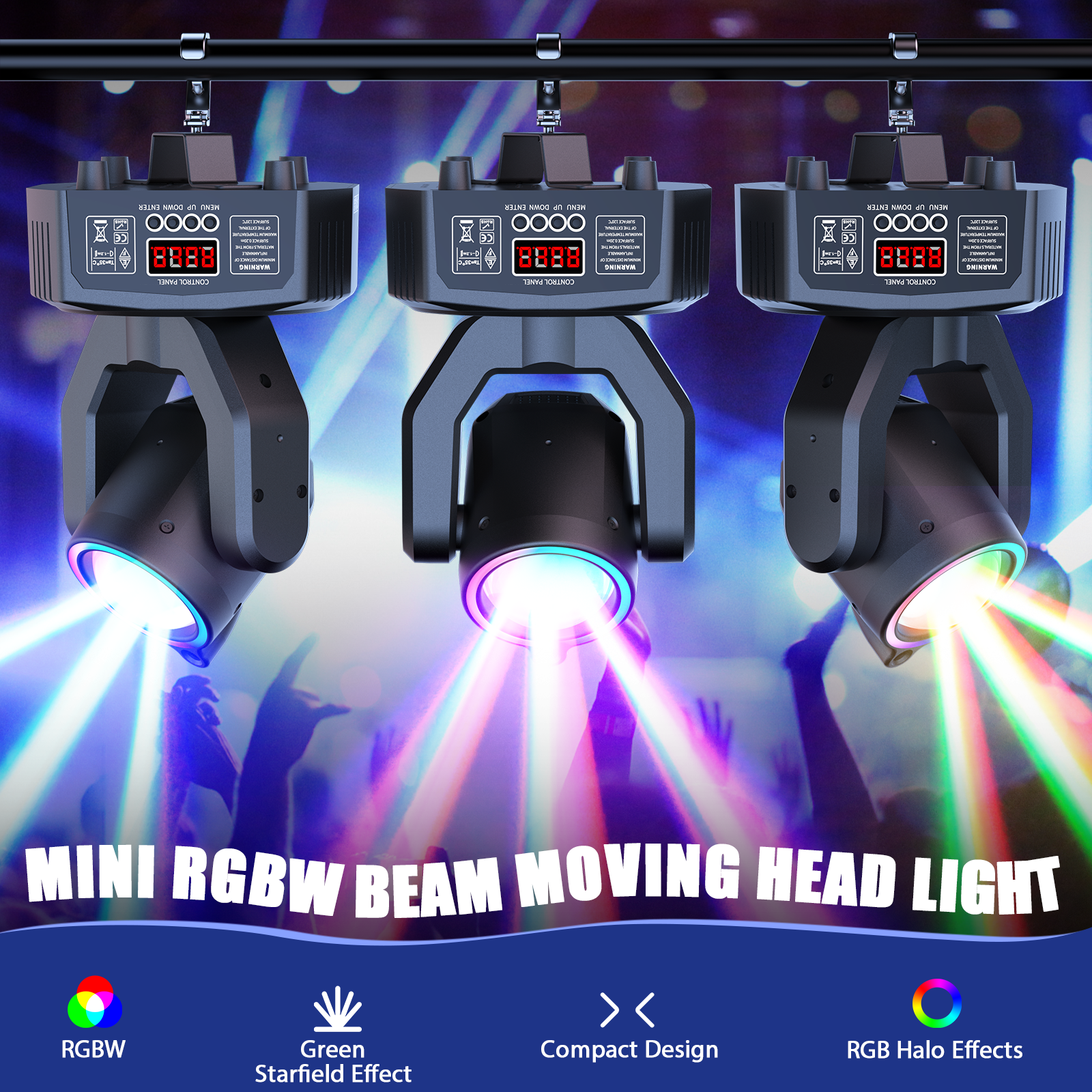 AliExpress U'King Mini 30W Spot Beam Moving Head Light LED 4IN1 RGBW Effect Strobe Stage Light DMX Sound Activated DJ Disco Bar Party Light, view 2