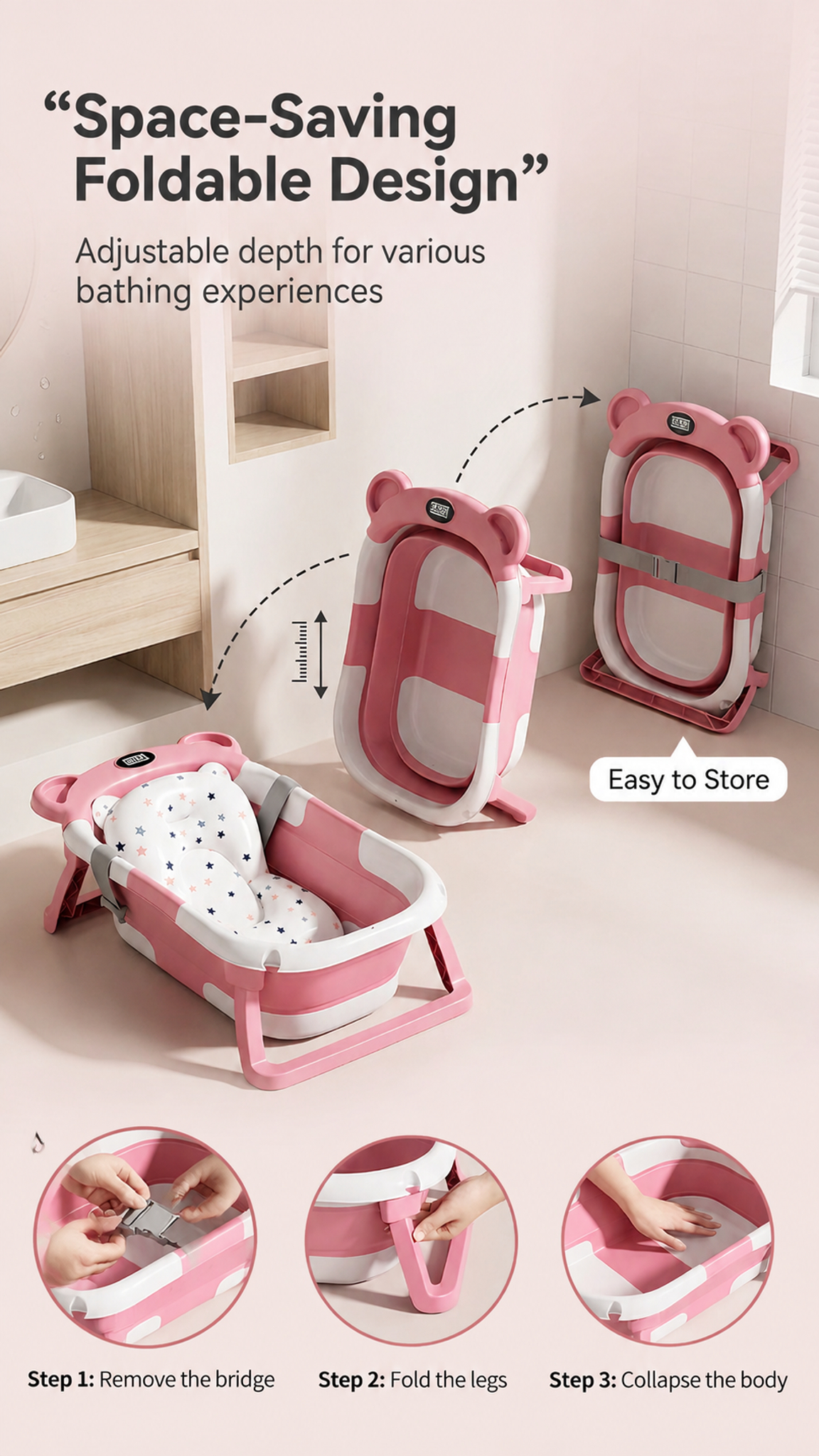 AliExpress UBRAVOO Foldable Baby Bathtub Set With Detachable Parts And Temperature Display; Suitable For Newborns And Infants Aged 0 To 36 Months., view 2