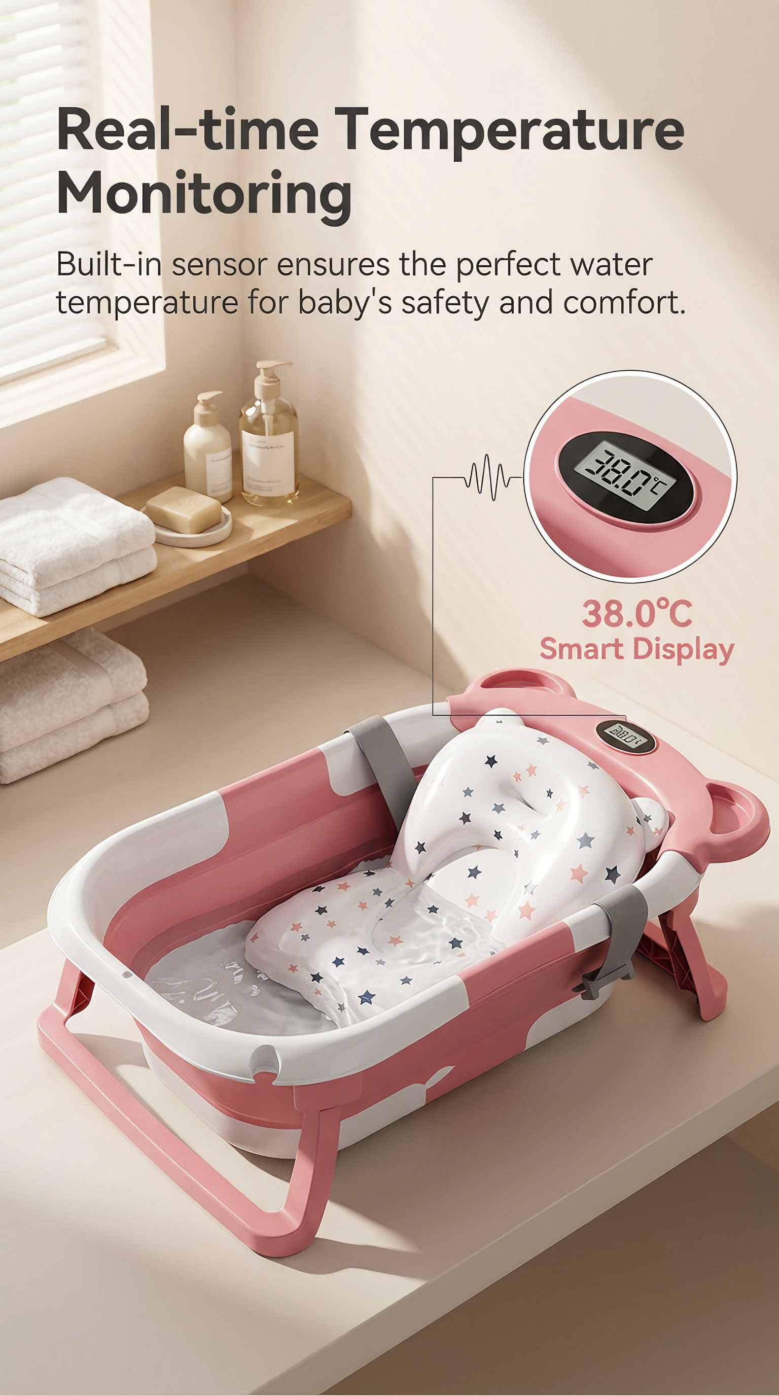 AliExpress UBRAVOO Foldable Baby Bathtub Set With Detachable Parts And Temperature Display; Suitable For Newborns And Infants Aged 0 To 36 Months., view 3