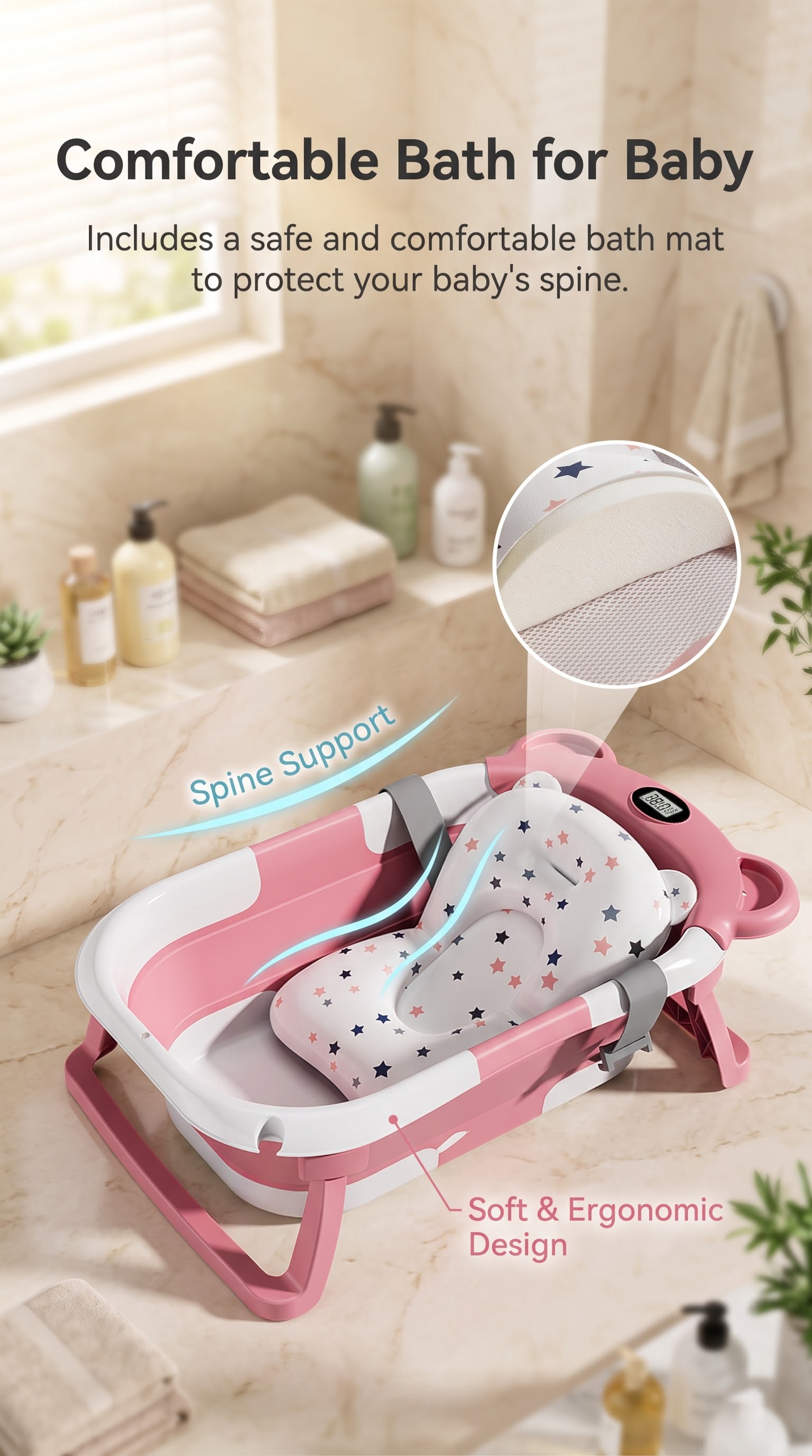 AliExpress UBRAVOO Foldable Baby Bathtub Set With Detachable Parts And Temperature Display; Suitable For Newborns And Infants Aged 0 To 36 Months., view 4