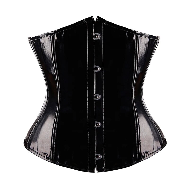 AliExpress Underbust Corset Top Black PVC Vinyl Sexy Bustier for Women Boned Waist Cincher Goth Punk Style Body Shaper Short Torso Korsett