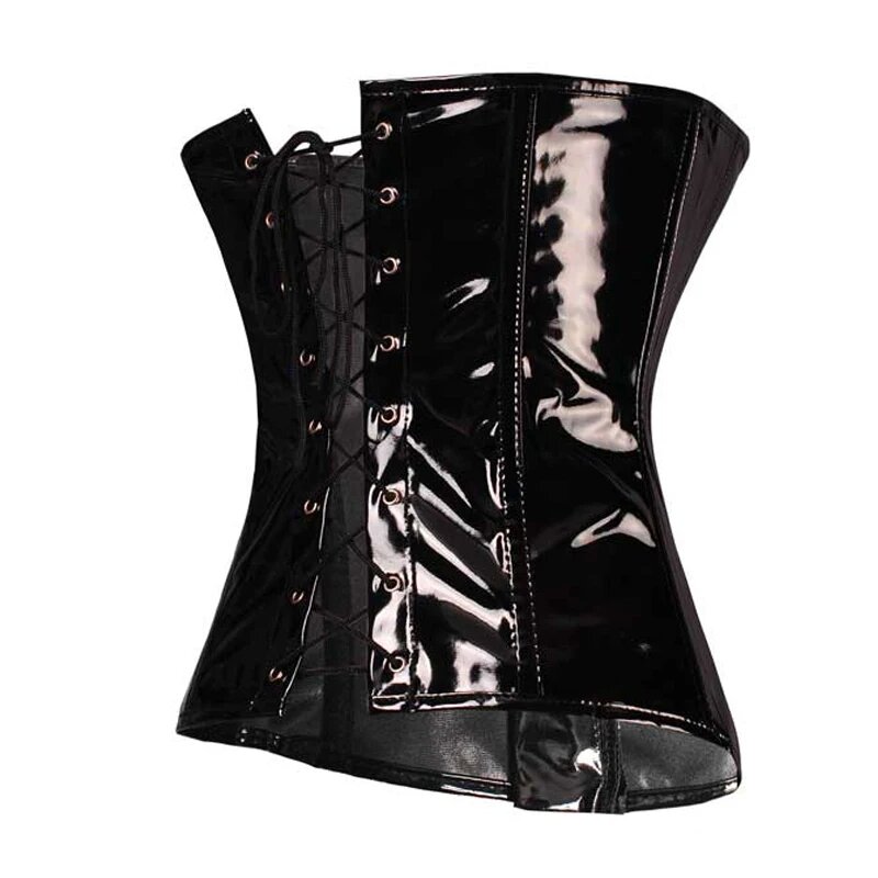 AliExpress Underbust Corset Top Black PVC Vinyl Sexy Bustier for Women Boned Waist Cincher Goth Punk Style Body Shaper Short Torso Korsett, view 3