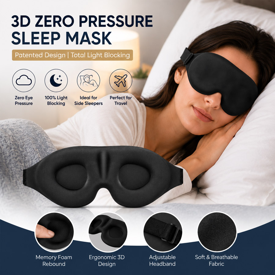 AliExpress Unisex 3D Contoured Sleep Mask, Groove Molded Design Memory Foam Light Blocking Eyemask, Soft Comfortable for Travel Yoga Nap