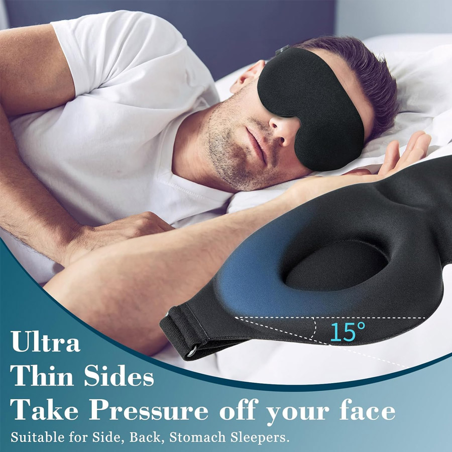 AliExpress Unisex 3D Contoured Sleep Mask, Groove Molded Design Memory Foam Light Blocking Eyemask, Soft Comfortable for Travel Yoga Nap, view 3