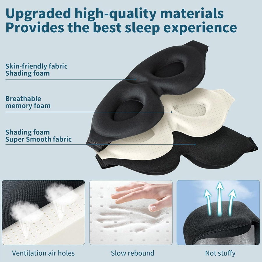 AliExpress Unisex 3D Contoured Sleep Mask, Groove Molded Design Memory Foam Light Blocking Eyemask, Soft Comfortable for Travel Yoga Nap, view 4