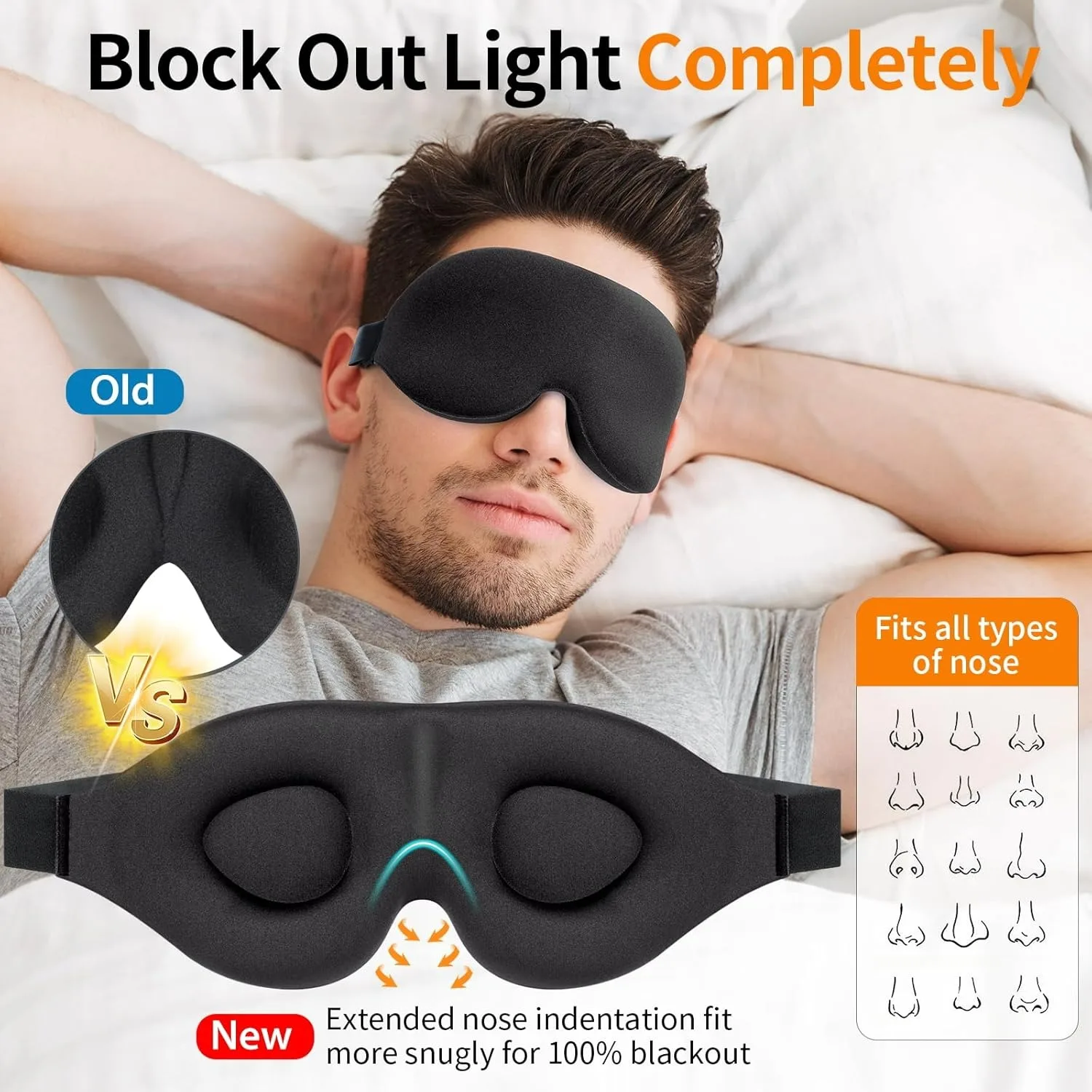 AliExpress Unisex 3D Contoured Sleep Mask, Groove Molded Design Memory Foam Light Blocking Eyemask, Soft Comfortable for Travel Yoga Nap, view 2