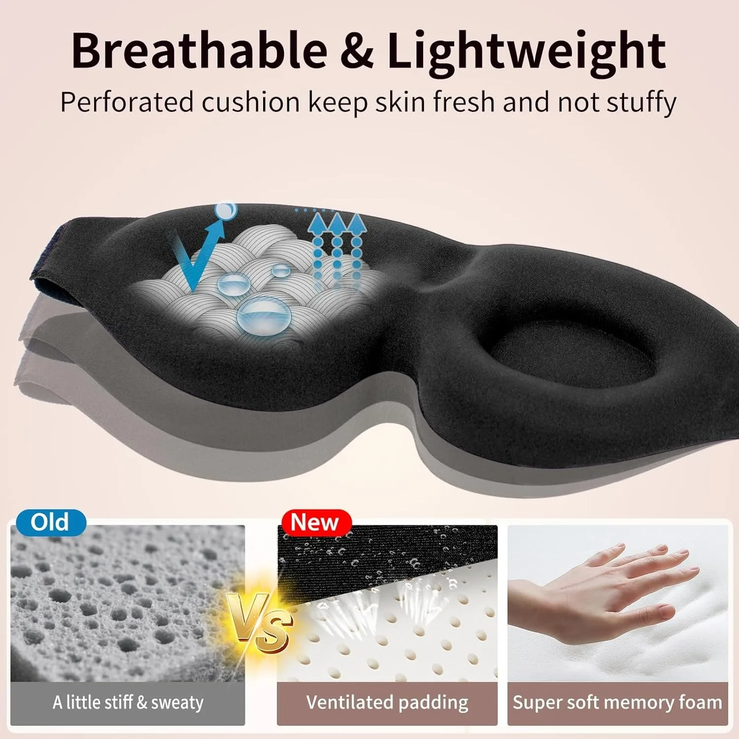 AliExpress Unisex 3D Contoured Sleep Mask, Groove Molded Design Memory Foam Light Blocking Eyemask, Soft Comfortable for Travel Yoga Nap, view 5