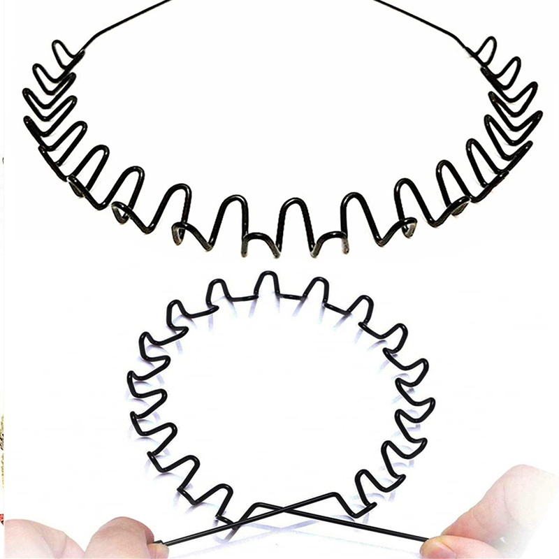 AliExpress Unisex Black Elastic Wavy Metal Headband, view 6