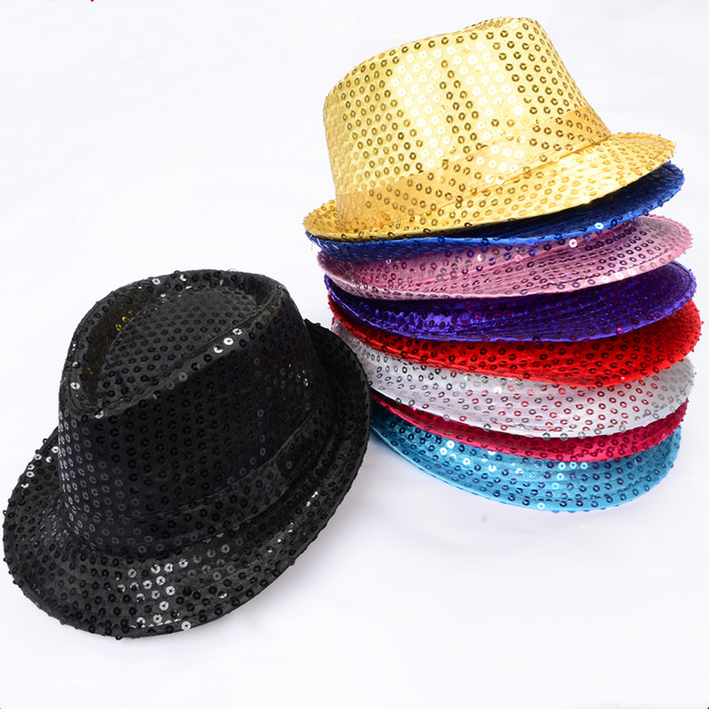 AliExpress Unisex Sequins Hat Stage Dance Show Party Hip Hop Jazz Glitter Cowboy Caps Performance Costume  Clown Magician Shiny Beading Hat, view 2