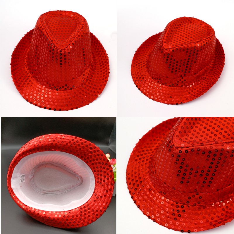 AliExpress Unisex Sequins Hat Stage Dance Show Party Hip Hop Jazz Glitter Cowboy Caps Performance Costume  Clown Magician Shiny Beading Hat, view 6