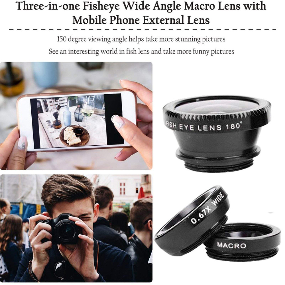 AliExpress Universal 3 in 1 Fish Eye Lens Wide Angle Macro Phone Fisheye Lens Zoom Camera Kits With Phone Clip For iPhone Samsung Xiaomi, view 3
