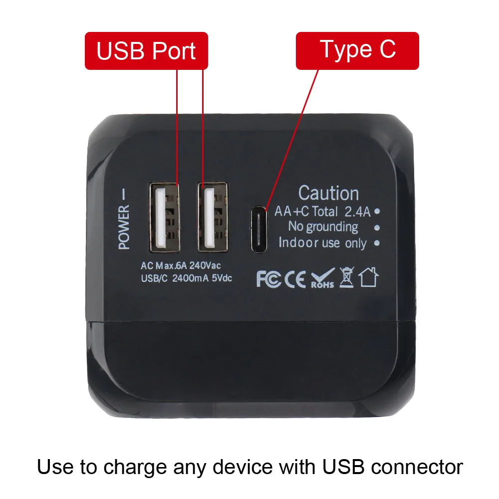 AliExpress Universal All-in-One Travel Adapter US EU UK AU Plug with 3 Ports (2USB +1 Type C), Fast Wall Charger for Worldwide Travel Use, view 6