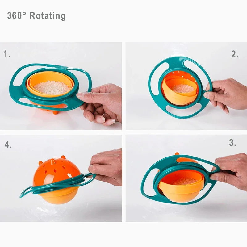 AliExpress Universal Gyro Bowl Children Rotary Balance Novelty Gyro 360 Rotate Spill Proof Feeding Dishes Baby Training Rotary Balance Toy, view 3