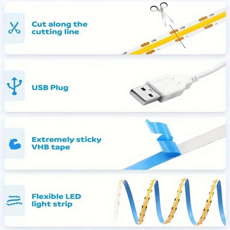 AliExpress USB COB LED Strip Light with Touch Dimmer, view 3