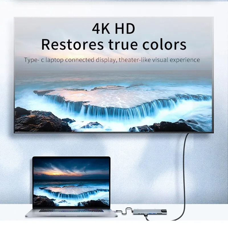 AliExpress USB C Hub 8In1 7in2 7in1 Type C 3.1 To 4K HDMI Adapter with RJ45 SD/TF Card Reader PD Fast Charge for MacBook Notebook Laptop, view 2