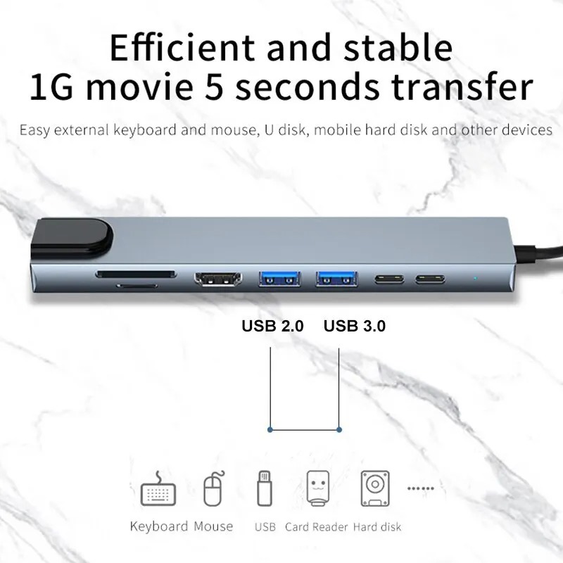 AliExpress USB C Hub 8In1 7in2 7in1 Type C 3.1 To 4K HDMI Adapter with RJ45 SD/TF Card Reader PD Fast Charge for MacBook Notebook Laptop, view 3