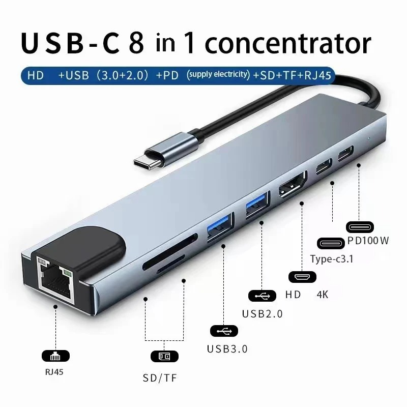 AliExpress USB C Hub 8In1 7in2 7in1 Type C 3.1 To 4K HDMI Adapter with RJ45 SD/TF Card Reader PD Fast Charge for MacBook Notebook Laptop, view 4