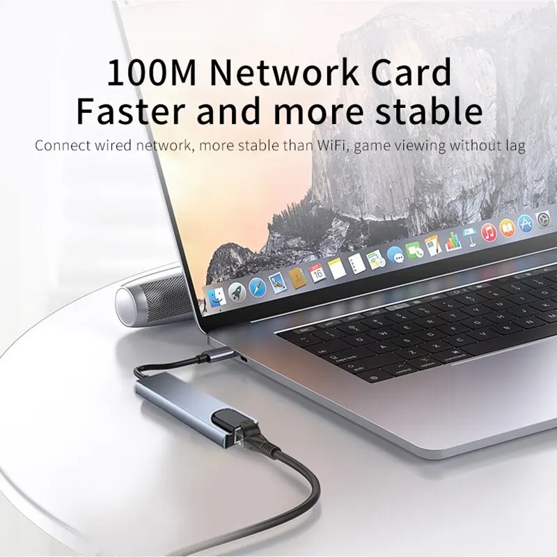 AliExpress USB C Hub 8In1 7in2 7in1 Type C 3.1 To 4K HDMI Adapter with RJ45 SD/TF Card Reader PD Fast Charge for MacBook Notebook Laptop, view 5