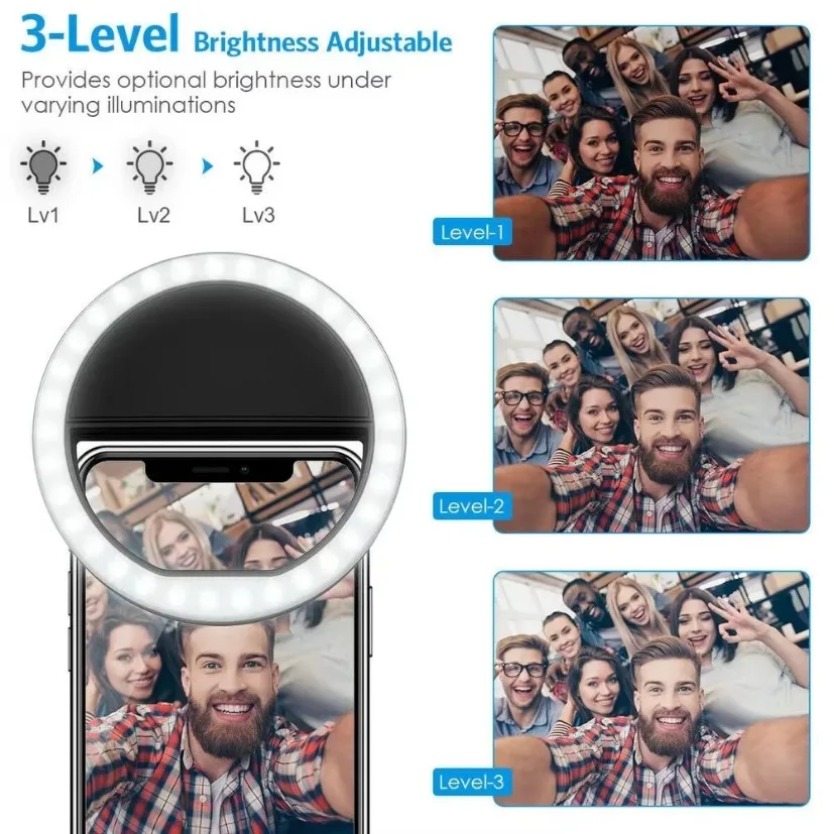 AliExpress USB Rechargeable Clip-On Phone Selfie Ring Light, view 3