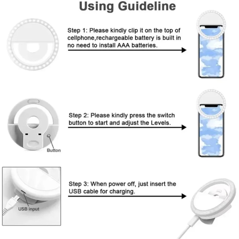 AliExpress USB Rechargeable Clip-On Phone Selfie Ring Light, view 6