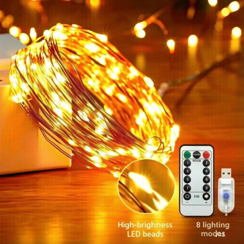 AliExpress USB LED String Lights 8 Modes with Remote Control Fairy Lights for Christmas Tree Wedding Party Home Decoration, view 2