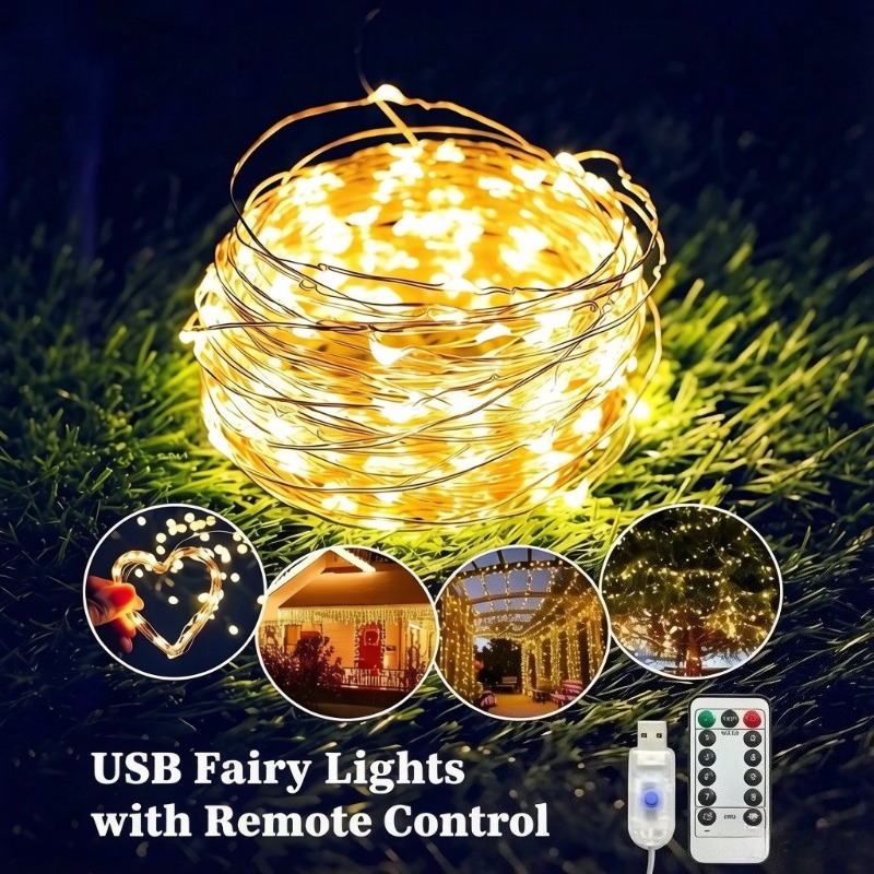 AliExpress USB LED String Lights 8 Modes with Remote Control Fairy Lights for Christmas Tree Wedding Party Home Decoration, view 3