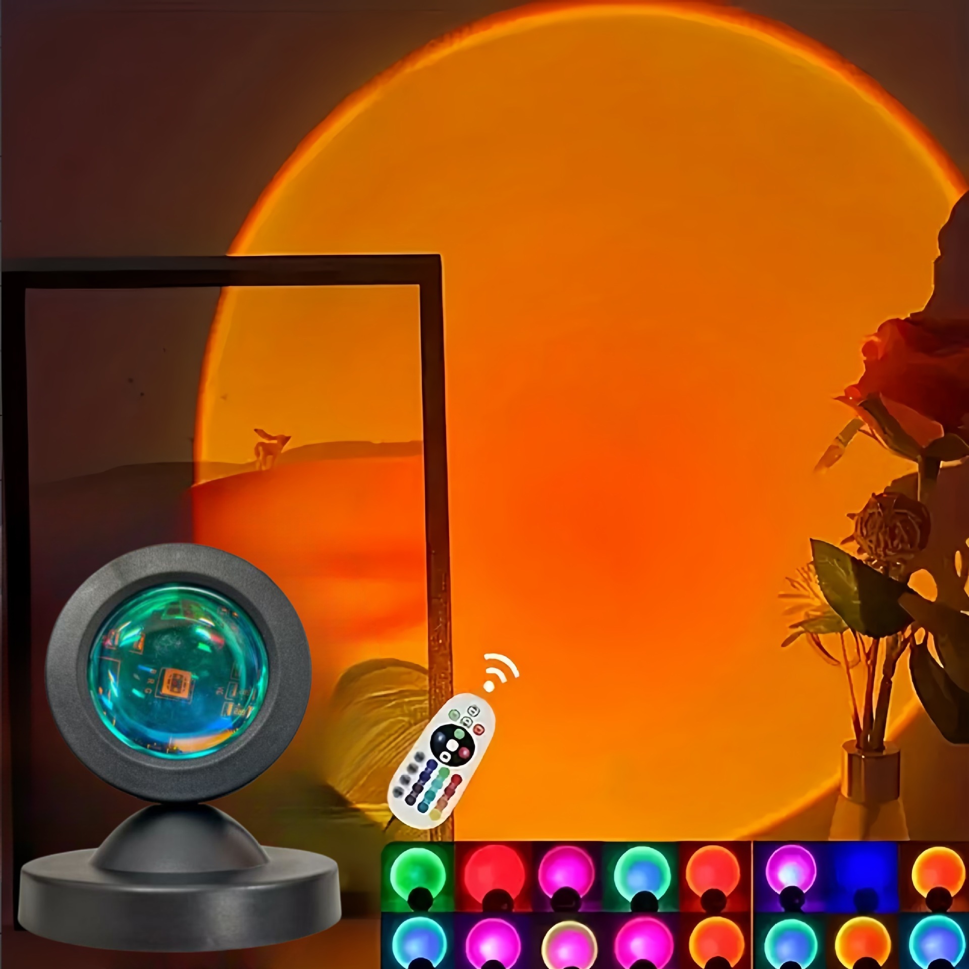 AliExpress USB Remote Control, Dynamic Color Changing LED Light - Creates Warm Hom, 1pc Vibrant Sunset Projection Light - 16-Color Spectrum