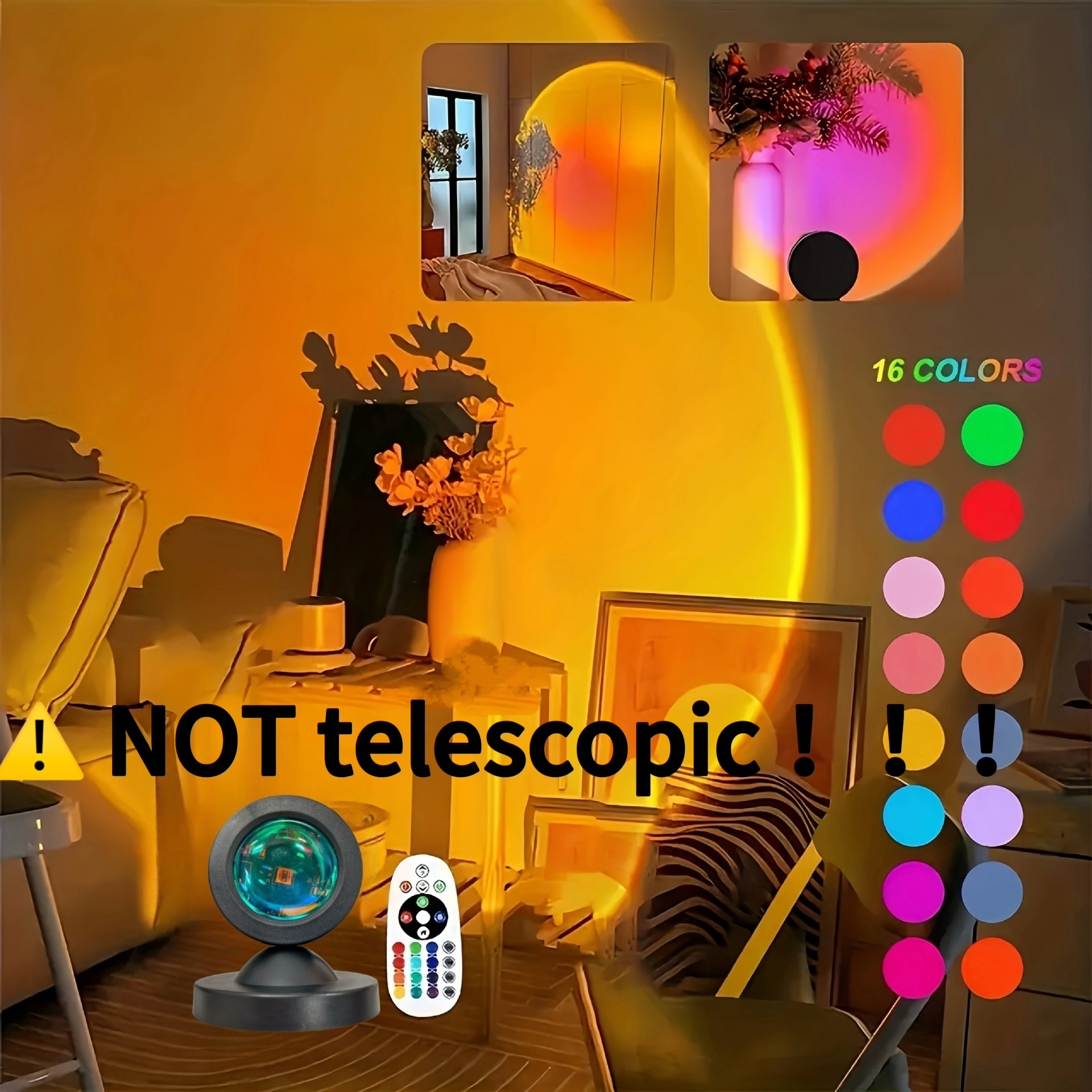 AliExpress USB Remote Control, Dynamic Color Changing LED Light - Creates Warm Hom, 1pc Vibrant Sunset Projection Light - 16-Color Spectrum, view 3
