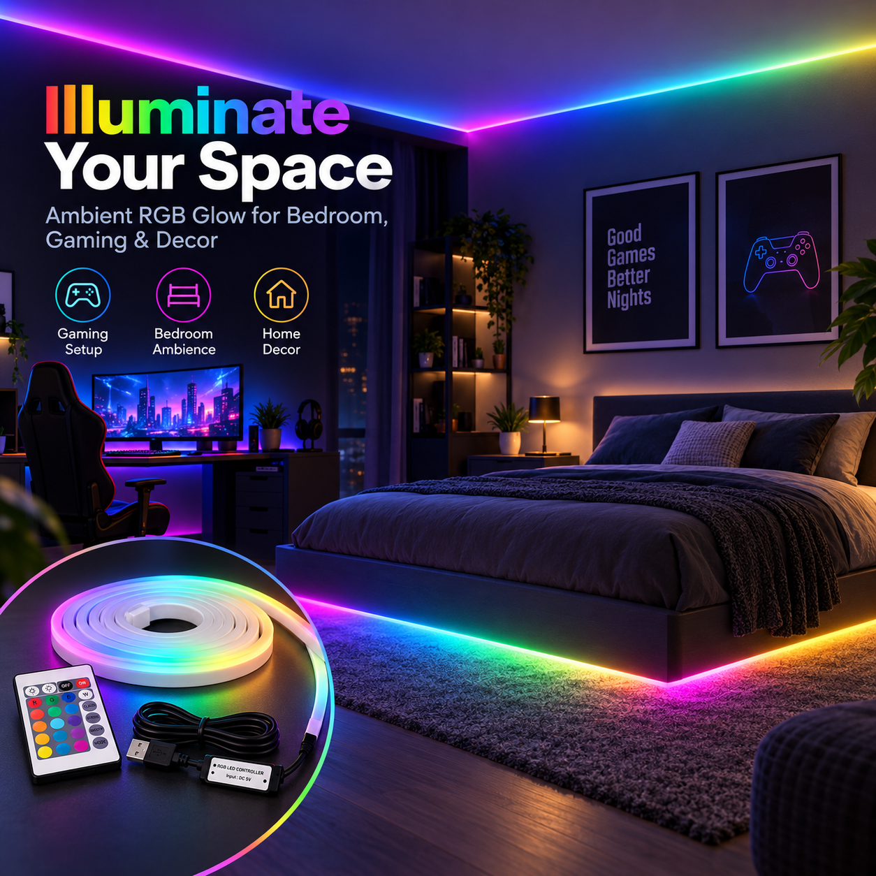 AliExpress USB RGB Neon LED Rope Light with Remote, view 2