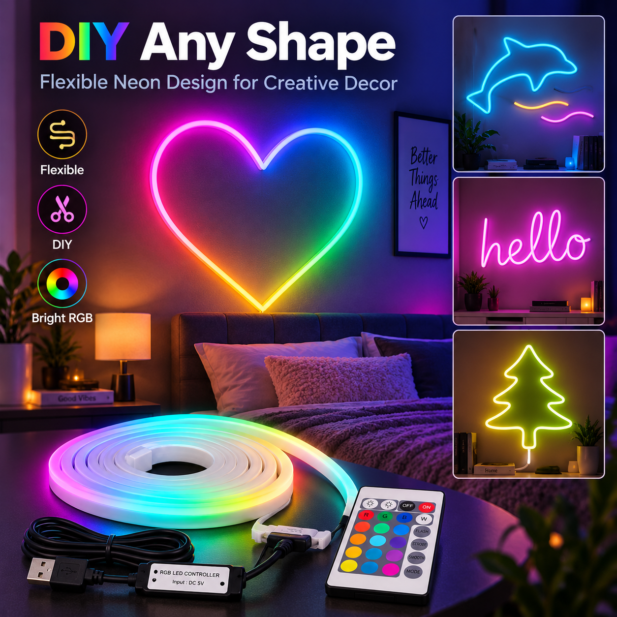 AliExpress USB RGB Neon LED Rope Light with Remote, view 3