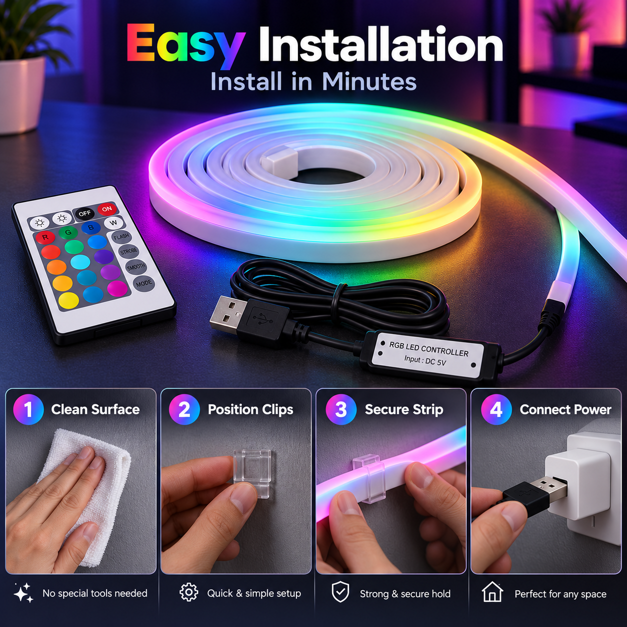 AliExpress USB RGB Neon LED Rope Light with Remote, view 4