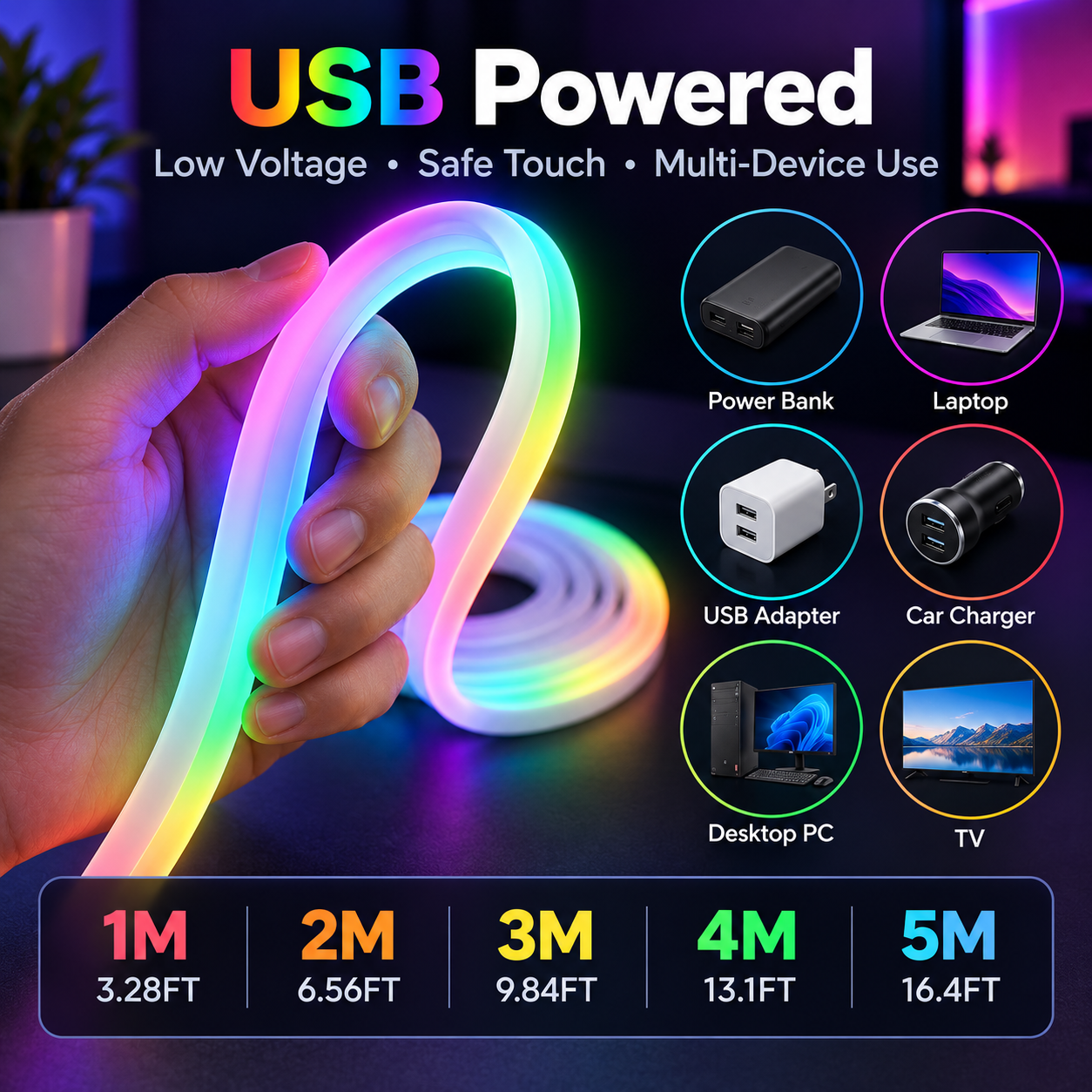 AliExpress USB RGB Neon LED Rope Light with Remote, view 5