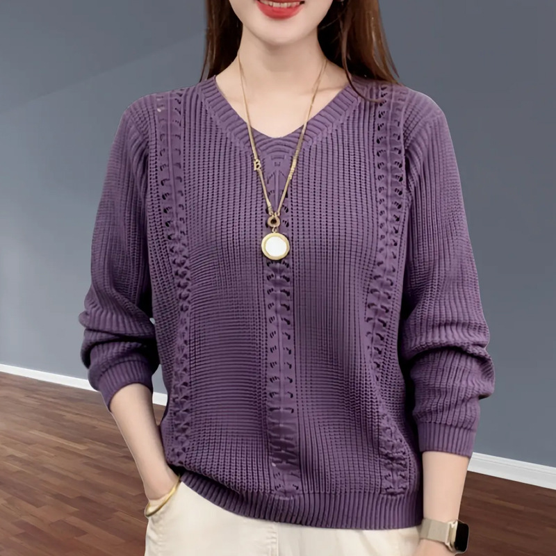 AliExpress V-neck Knitted Sweater Autumn Popular Women's Clothing Foreign Style Inside with Solid Color Bottoming Shirt Top Jumpe Homme, view 2