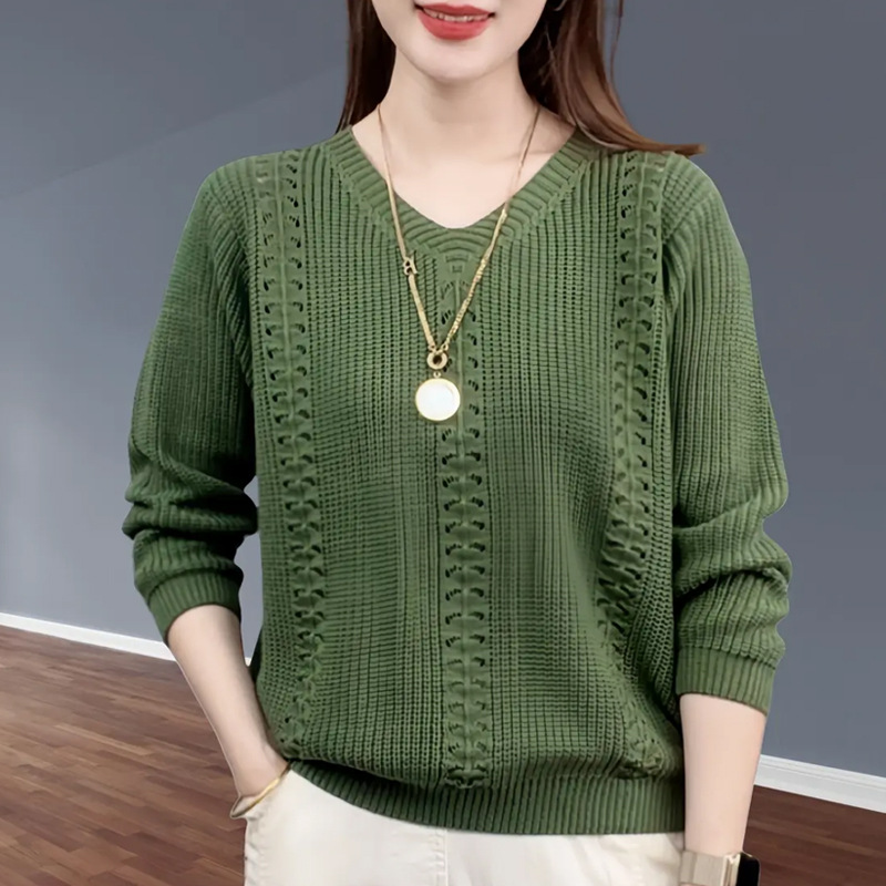 AliExpress V-neck Knitted Sweater Autumn Popular Women's Clothing Foreign Style Inside with Solid Color Bottoming Shirt Top Jumpe Homme, view 3