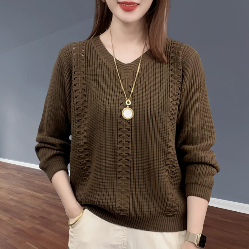 AliExpress V-neck Knitted Sweater Autumn Popular Women's Clothing Foreign Style Inside with Solid Color Bottoming Shirt Top Jumpe Homme, view 4