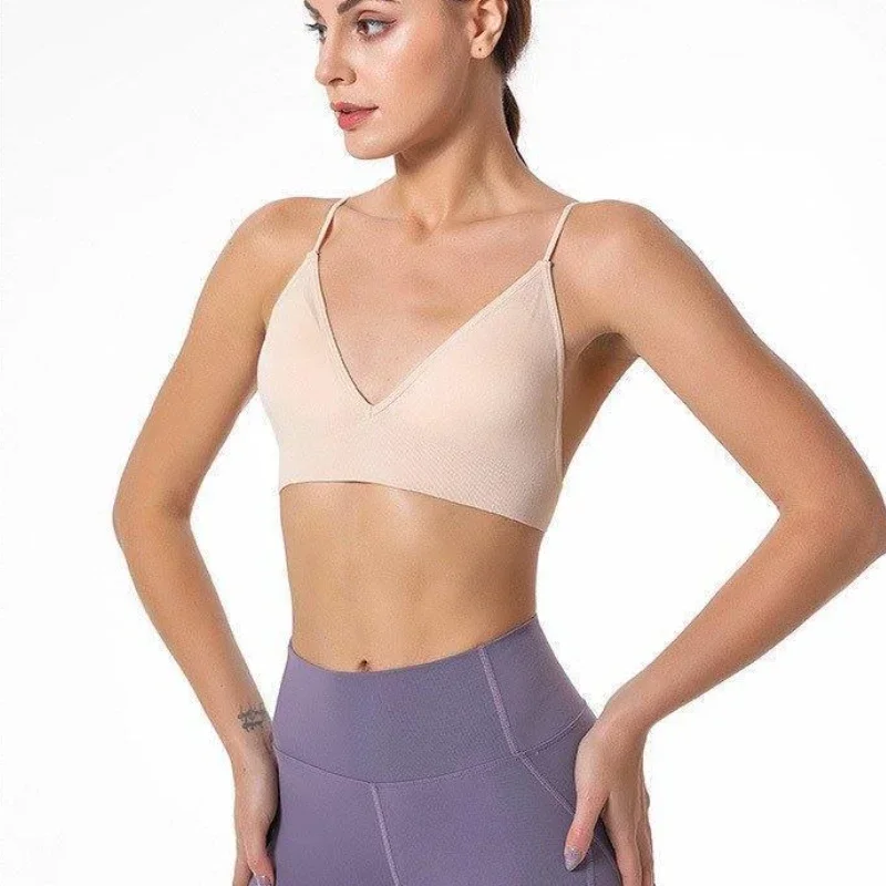AliExpress V Neck Seamless Triangle Cup Bra Camisole Underwear Wrapped Chest Women S M L Breathable Gather Up Sports Fitness Yoga Casual, view 2