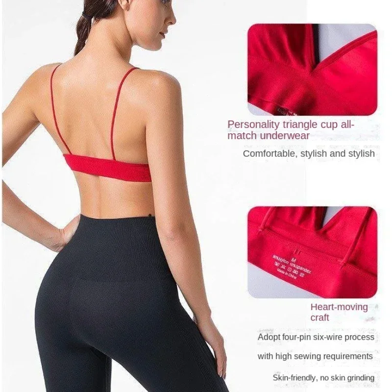 AliExpress V Neck Seamless Triangle Cup Bra Camisole Underwear Wrapped Chest Women S M L Breathable Gather Up Sports Fitness Yoga Casual, view 6