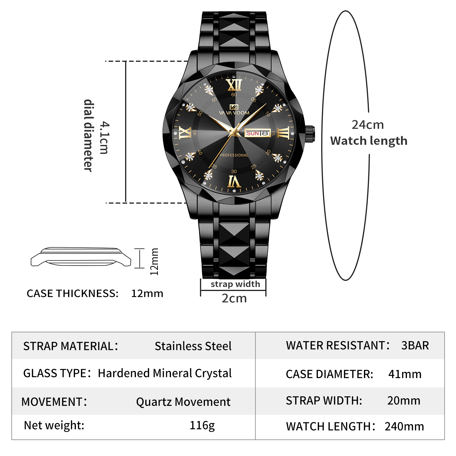 AliExpress VA VA VOOM Men's 41mm Rhinestone Quartz Watch, view 3
