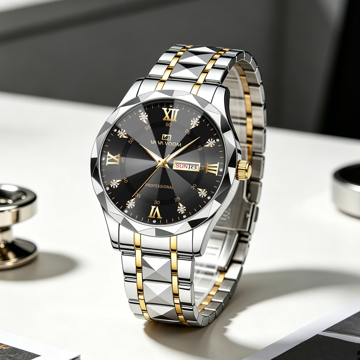 AliExpress VA VA VOOM Men's 41mm Rhinestone Quartz Watch, view 5