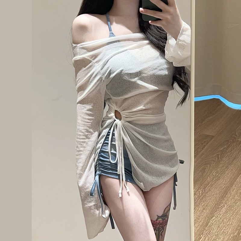 AliExpress Vacation American Sexy Tie Dye Blue Sports Split Flat Angle Bikini Cover Three Piece Set Hot Spring Vacation Swimsuit for Women