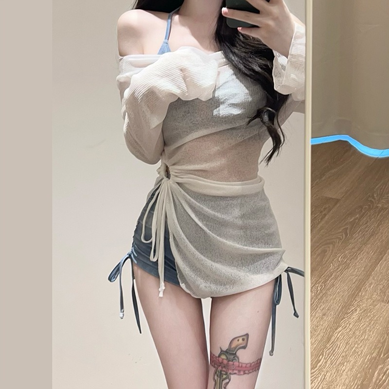 AliExpress Vacation American Sexy Tie Dye Blue Sports Split Flat Angle Bikini Cover Three Piece Set Hot Spring Vacation Swimsuit for Women, view 2